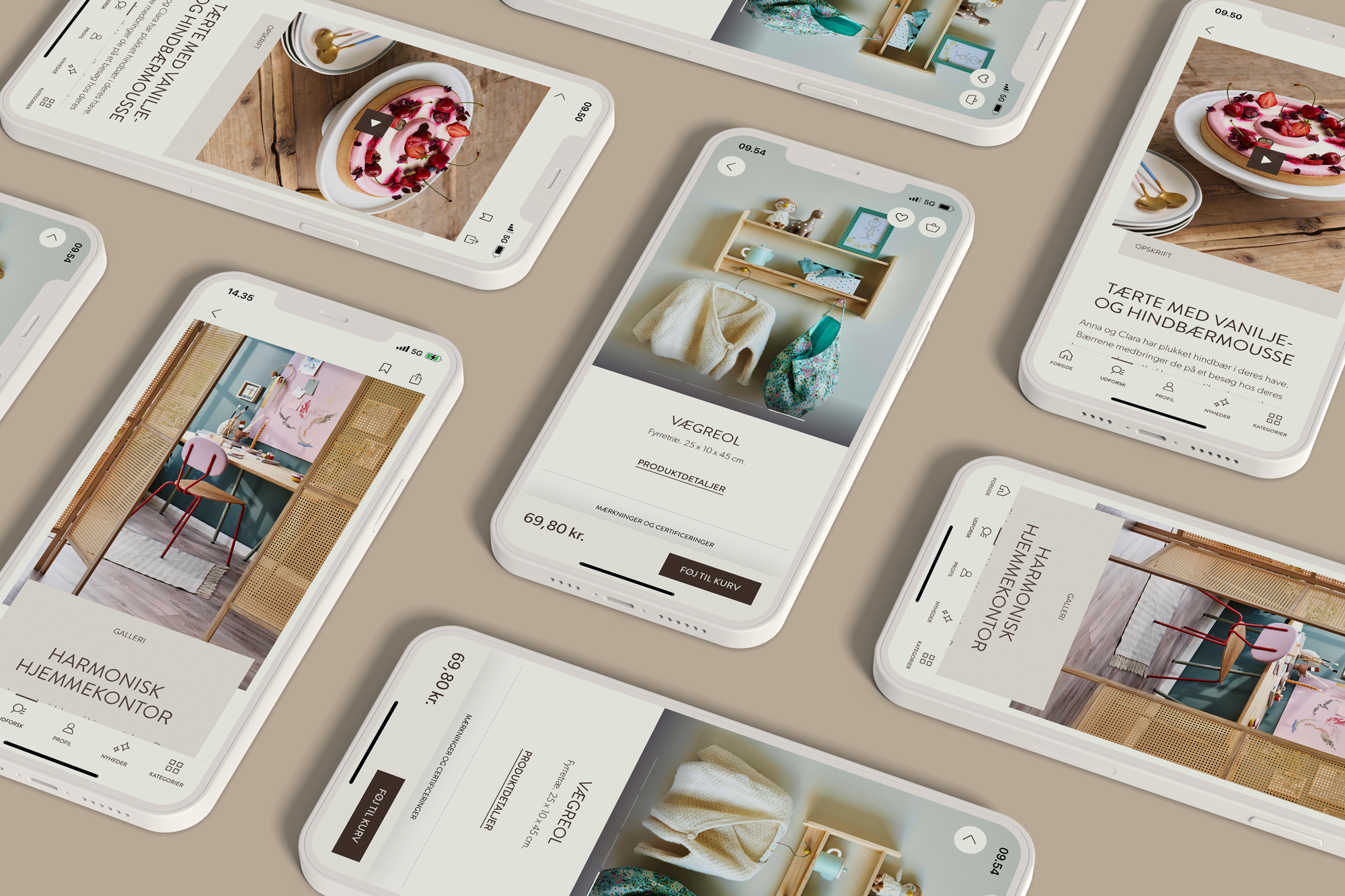 Collage af smartphones med Søstrene Grenes loyalitetsapp, der er del af omnichannel-strategi, som optimerer kunderejsen og optimerer konverteringsrate